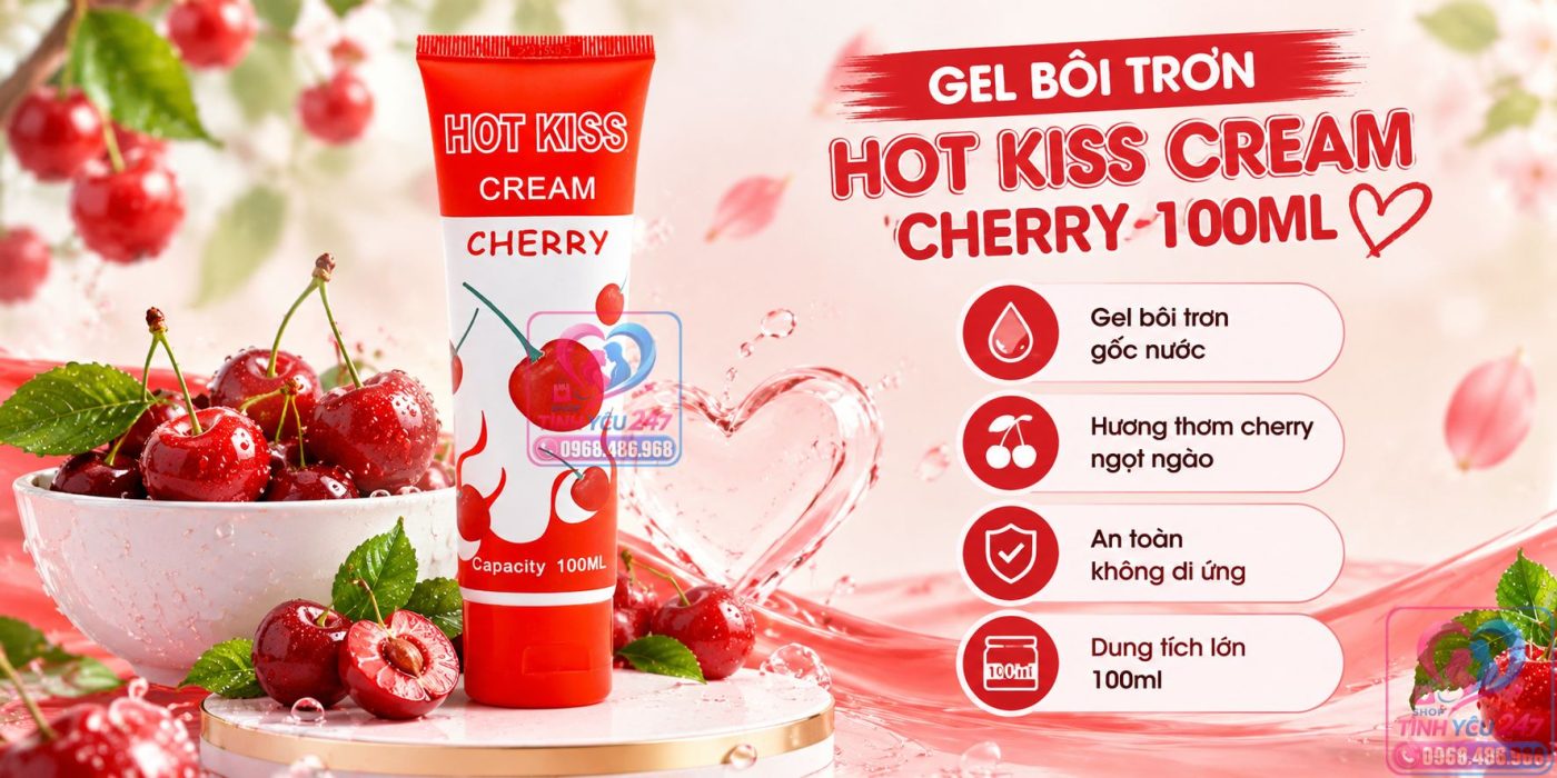 Gel bôi trơn Hot Kiss hương Cherry 100ml gốc nước giúp chống khô rát