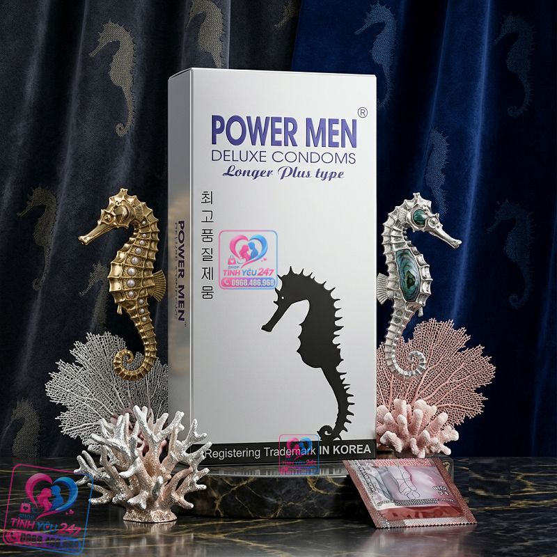 Bao cao su chống xuất tinh sớm Hàn Quốc POWER MEN LONGER PLUS với gân gai hạt nổi