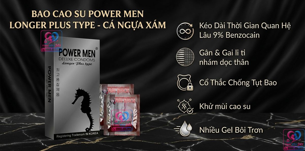 Bao cao su kéo dài thời gian POWER MEN LONGER PLUS giúp nam giới làm chủ cuộc chơi