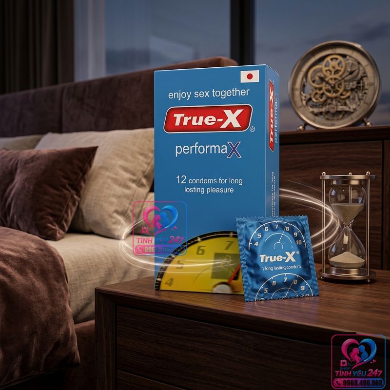 Bao cao su kéo dài thời gian True X PerforMax với 3 tính năng cốt lõi cổ thắt chống tuột và chất liệu tự nhiên