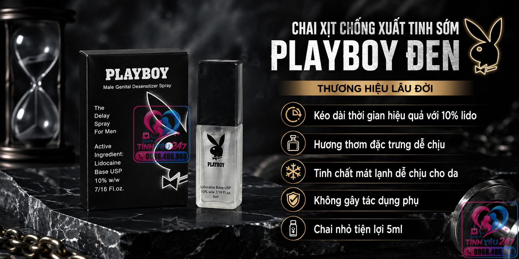 Thuốc xịt kéo dài thời gian Playboy Đen mang lại sự tự tin cho phái mạnh Thuốc xịt kéo dài thời gian Playboy Đen chính hãng nhập khẩu Mỹ