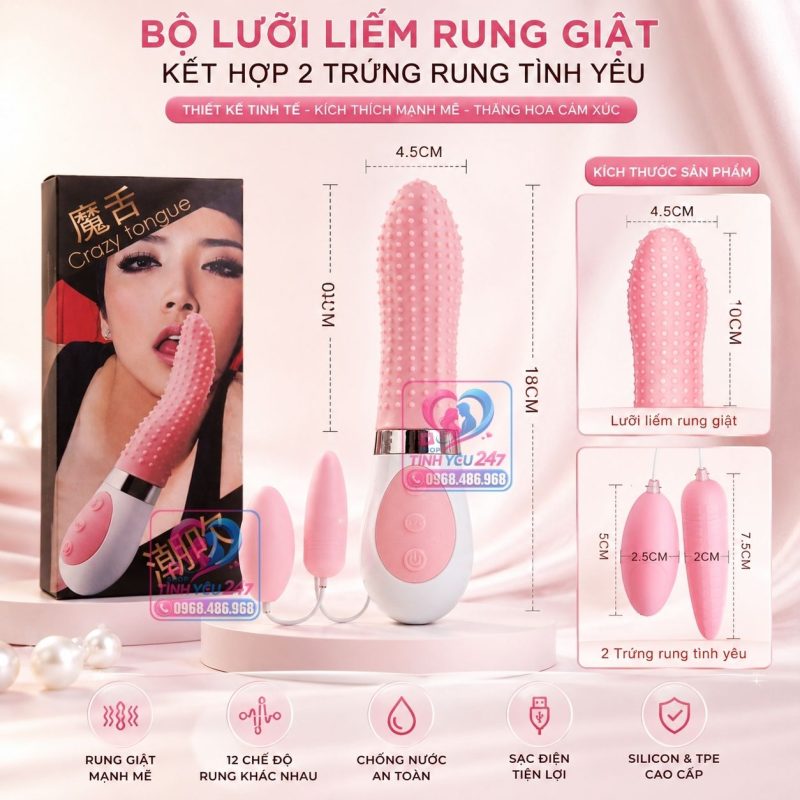 Mua lưỡi rung tình yêu kết hợp trứng rung 2 cà na Crazy Tongue ship nhanh Đà Nẵng