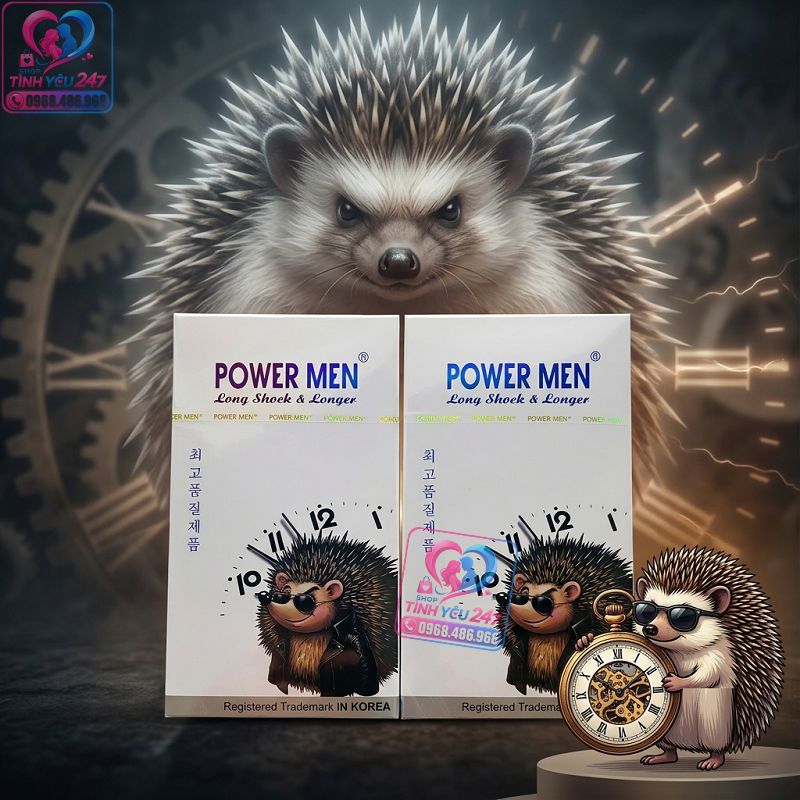 Bao cao su PowerMen Nhím Xù chứa 9% Benzocain chống xuất tinh sớm