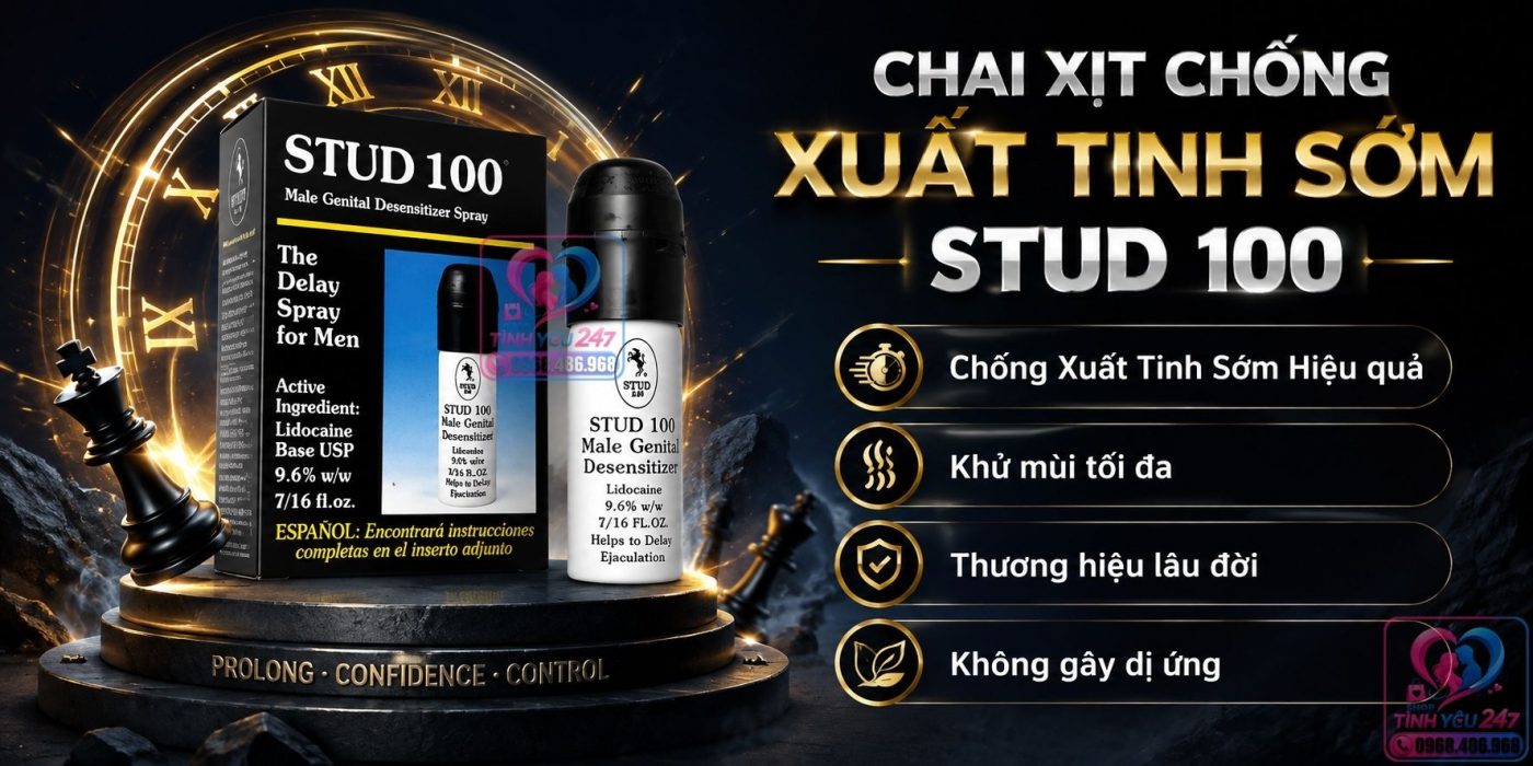 Chai xịt chống xuất tinh sớm Stud 100 chứa Lidocaine 9.6 phần trăm an toàn