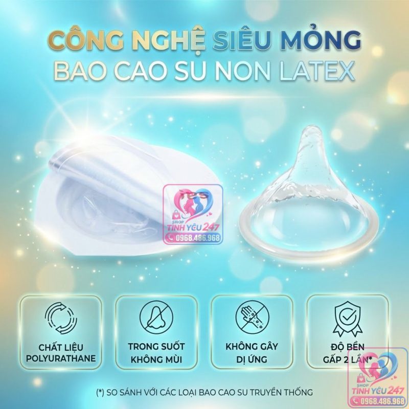 Bao cao su Polyurethane cao cấp an toàn cho da nhạy cảm