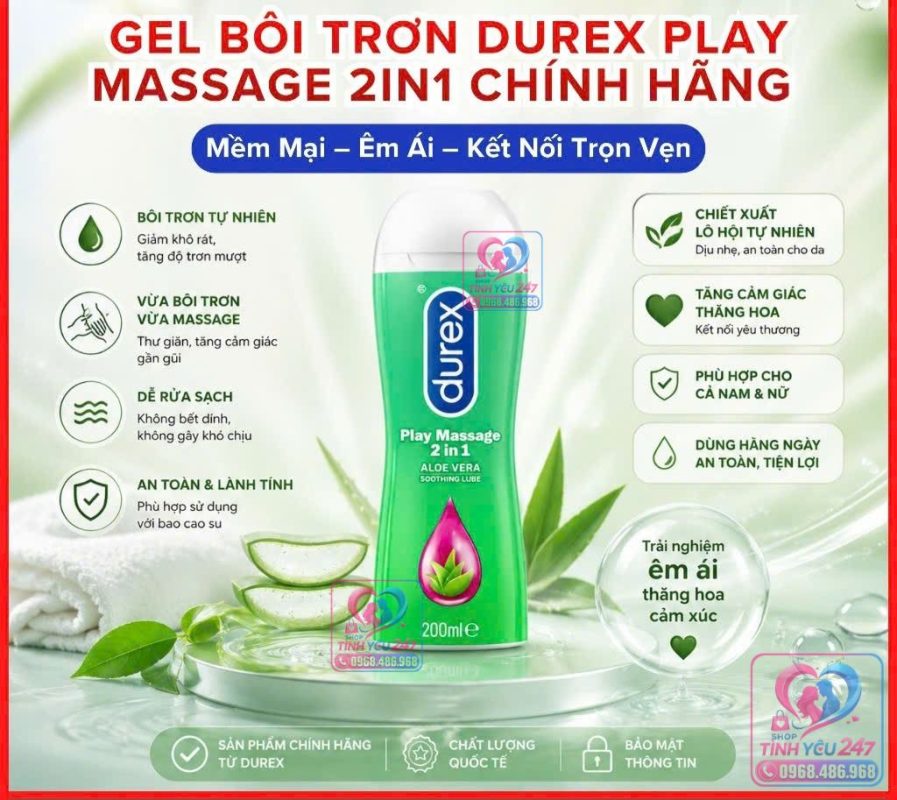 Shop Tình Yêu 24/7 cung cấp gel bôi trơn Durex Play Massage 2 in 1 chính hãng