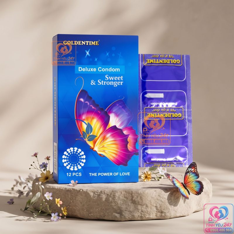 Bao cao su Goldentime Sweet & Stronger gai nhám hộp 12 cái chống tuột tuyệt đối