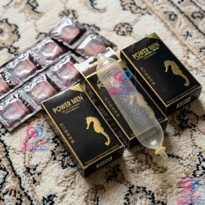 Bao cao su kéo dài thời gian hương dâu Power Men Cá Ngựa siêu mỏng 0.06mm
