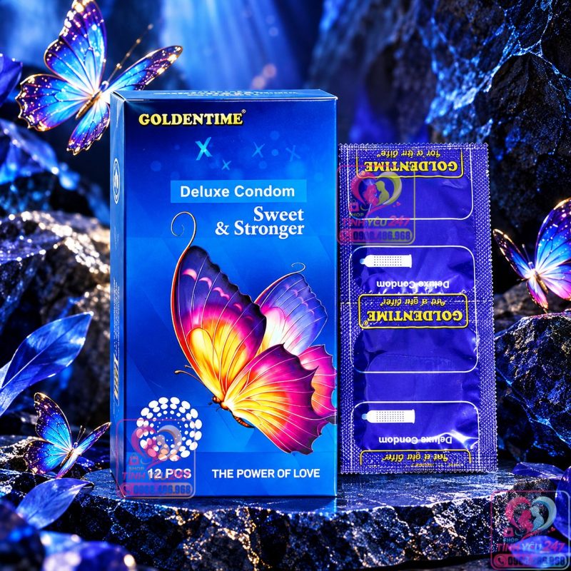 Bao cao su Goldentime Sweet & Stronger gai nhám hộp 12 cái nhiều gel trơn mượt