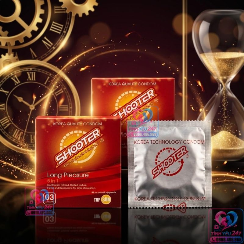 Bao cao su Shooter 5in1 siêu mỏng 0.03mm gân gai li ti kích thích điểm G