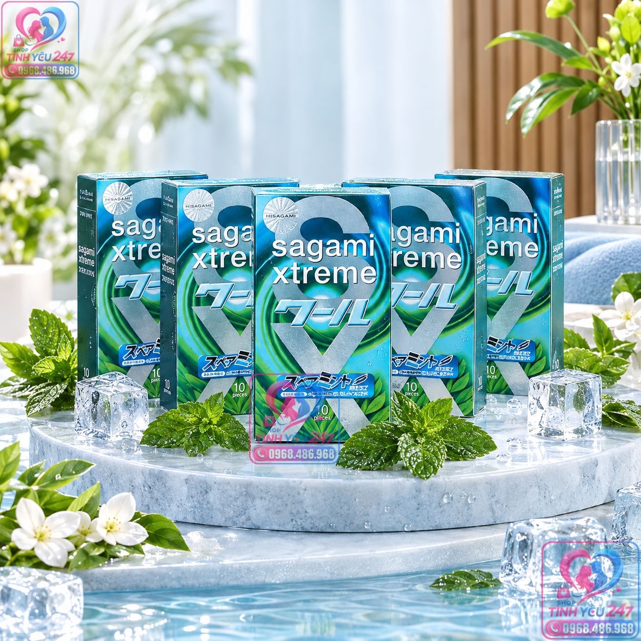 Bao cao su Sagami Xtreme Spearmint hộp 10 cái tiết kiệm bao cao su Sagami Xtreme Spearmint hộp 10 cái