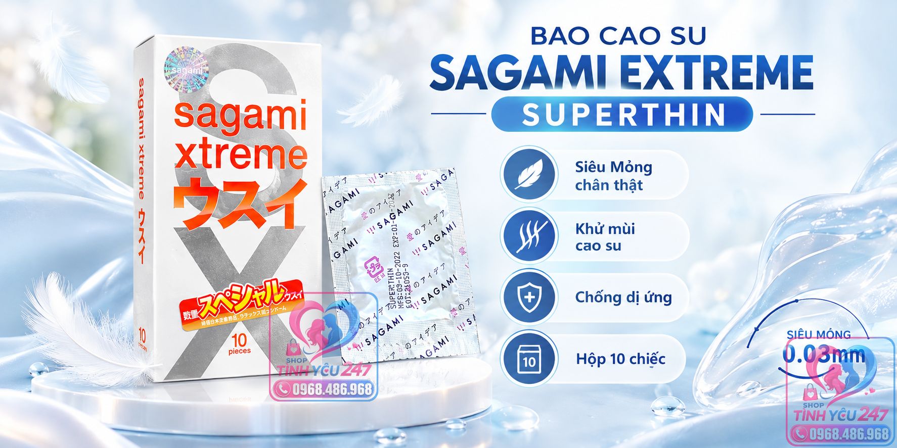 Form ôm khít dẻo dai của Bao cao su Sagami Xtreme Super Thin Bao cao su Sagami Xtreme Super Thin size 52mm co giãn tốt