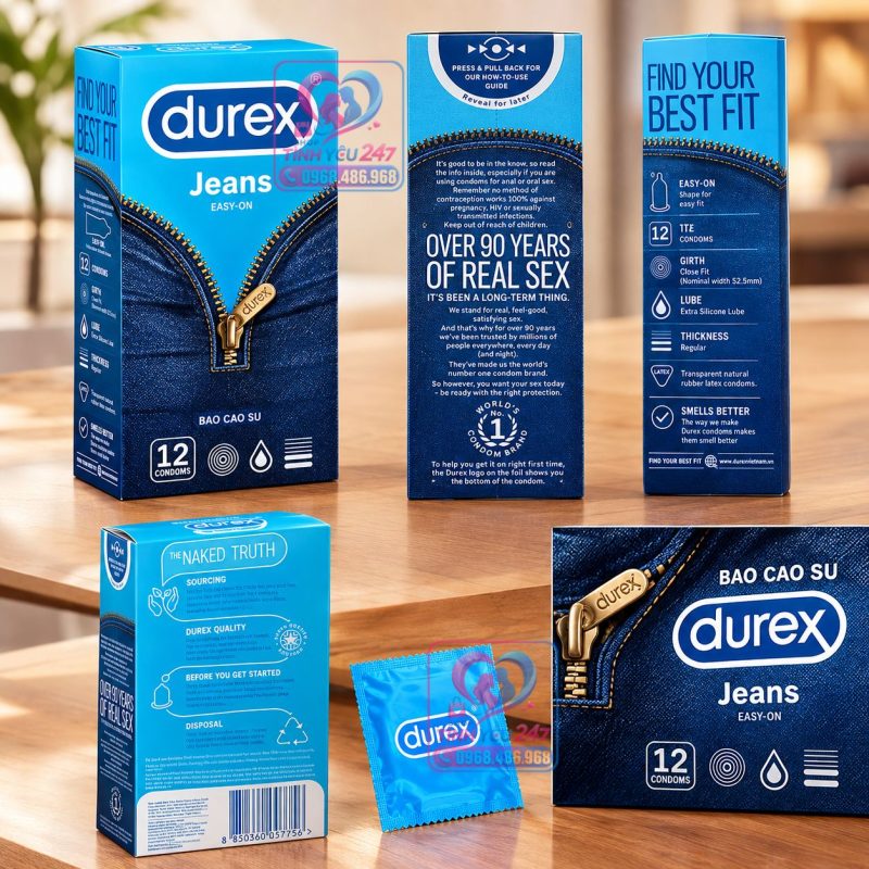 Durex Jeans 12s chính hãng lớp gel bôi trơn silicone dồi dào