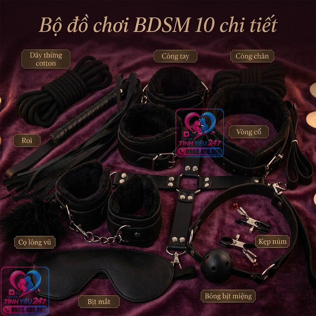 Còng tay còng chân lót lông êm ái thuộc bộ BDSM Phụ kiện BDSM cao cấp còng tay còng chân lót lông chống đau