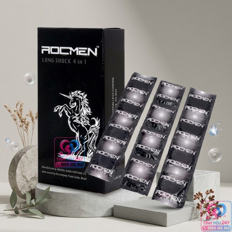 Bao cao su Rocmen Long Shock 4 in 1 hộp 12 cái tăng khoái cảm