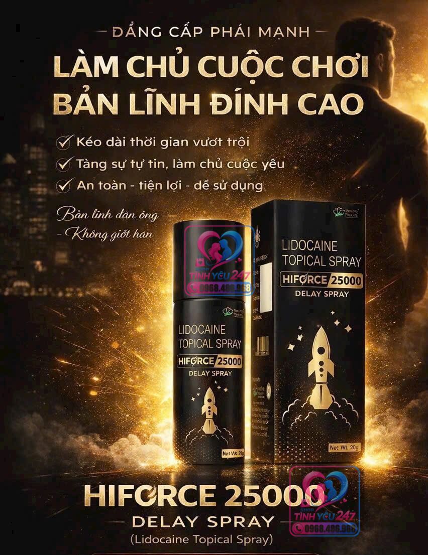 Thành phần chai xịt Lidocaine 10% cho nam giới Hiforce 25000 Chai xịt Hiforce 25000 Delay Spray chống xuất tinh sớm chứa Lidocaine 10% giảm nhạy cảm quy đầu
