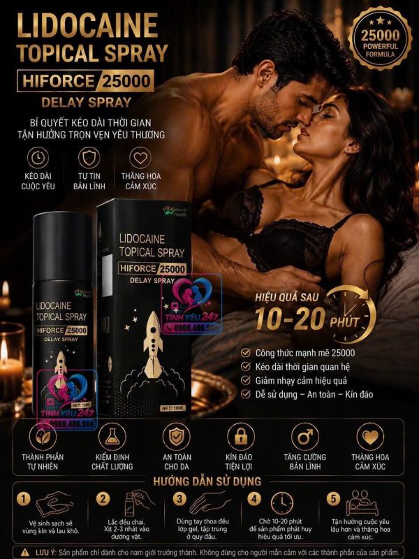 Chai xịt Hiforce 25000 Delay Spray chống xuất tinh sớm kéo dài thời gian quan hệ cho nam giới