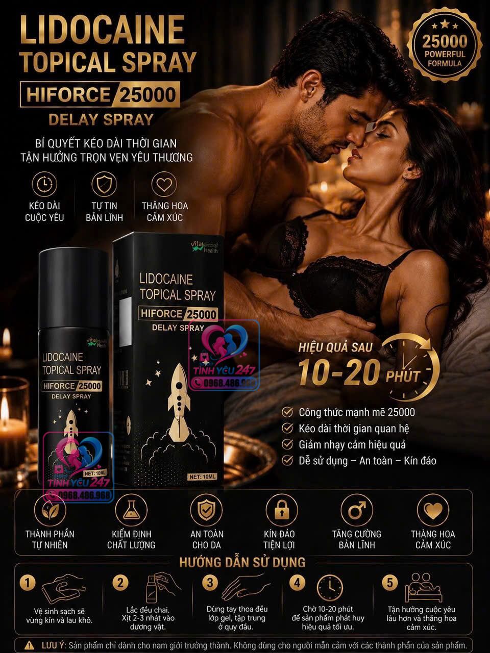 Chai xịt Hiforce 25000 Delay Spray chống xuất tinh sớm Ấn Độ chính hãng Chai xịt Hiforce 25000 Delay Spray chống xuất tinh sớm kéo dài thời gian quan hệ cho nam giới